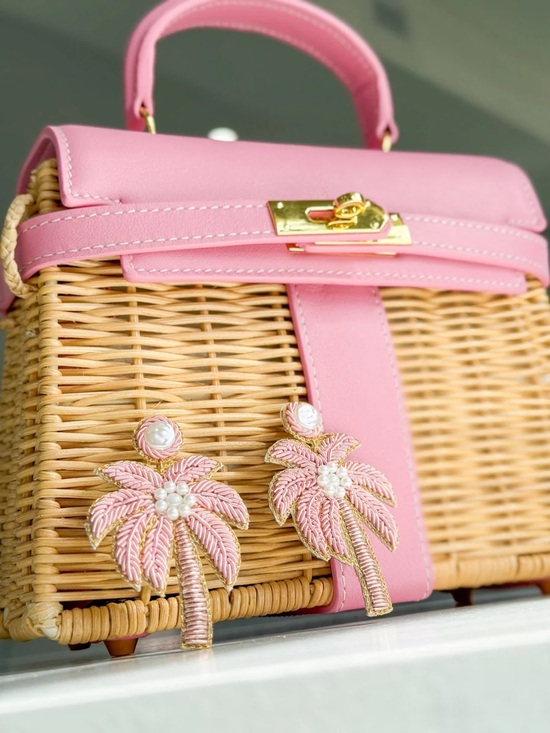 H 🩷 🧺 Handbags - Pink Woven Basket Top-Handle Bag H PICNIC KELLY 28 Mauve pale swift wicker PHW